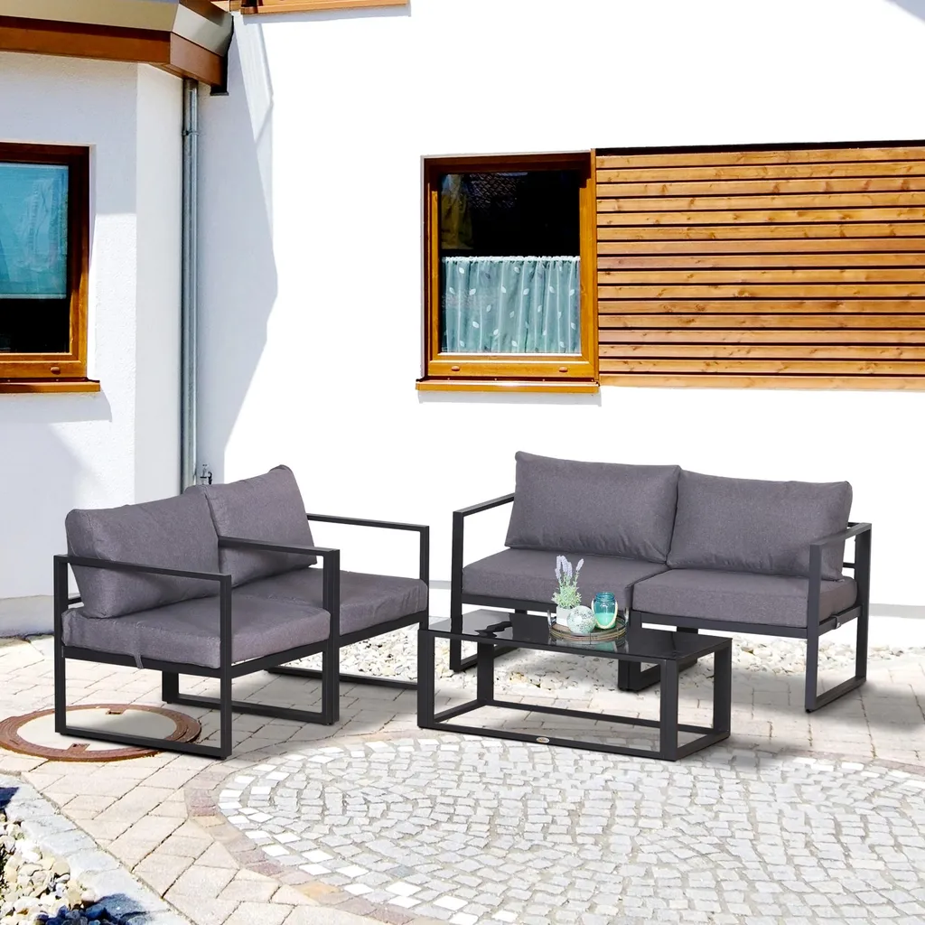 Ensemble mobilier de jardin gris 4 places Outsunny très haute résistance