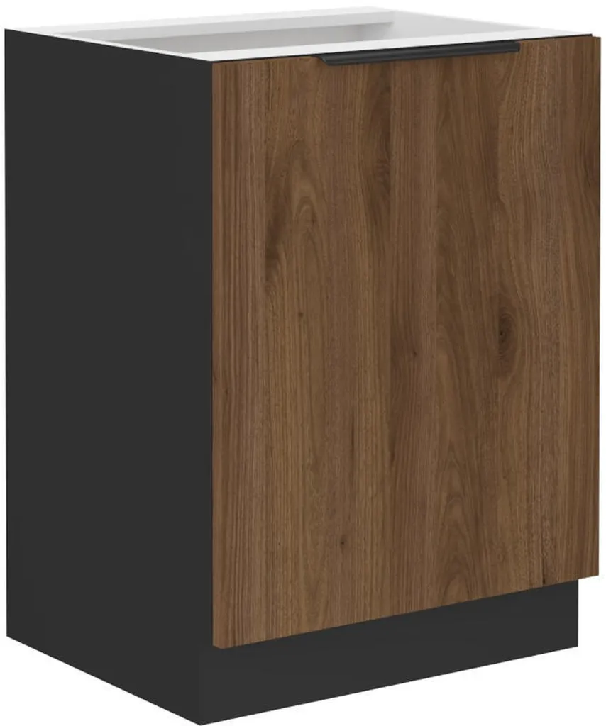 Meuble bas de cuisine TOVA 60 cm en noyer okapi et noir mat élégant