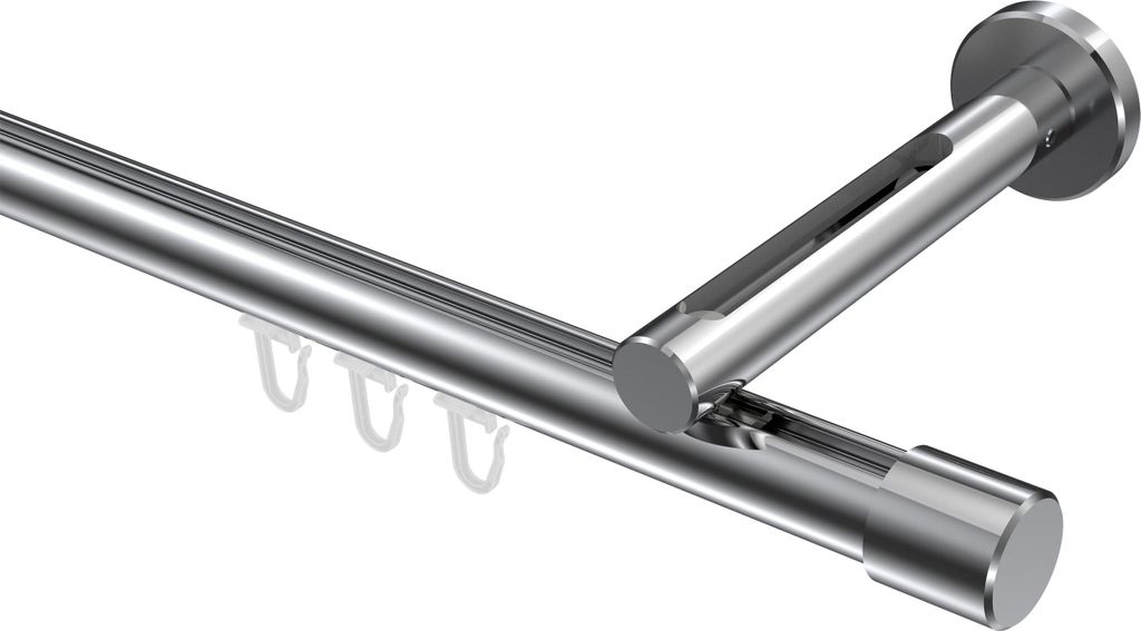 Interdeco Innenlaufstange / Gardinenstange mit Innenlauf Chrom, Typ Siteno Santo (Kappe), 20 mm Ø 1-läufig, 440 cm