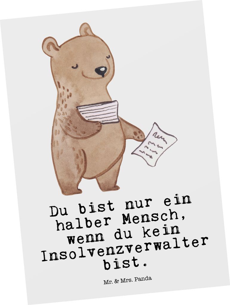 Mr. & Mrs. Panda Grußkarte Insolvenzverwalter Herz - Weiß - Geschenk, Ansichtskarten, bildkarte, Postkarte, Postkarten, Ansichtskarte