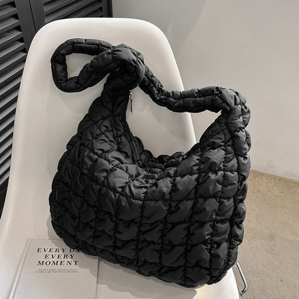 Damen Gesteppte Tragetasche – Große Puffer-Umhängetasche Aus Nylon, 44x30x13 Cm, Mit Reißverschluss, Vielseitig Für Alltag & Reisen