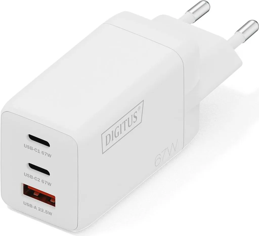 Chargeur rapide GaN 67W Digitus blanc ultra compact 2x USB-C 1x USB-A