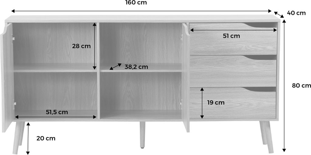 sweeek - Skandinavisches Sideboard mit 2 Türen 160 cm - Produktbild 7