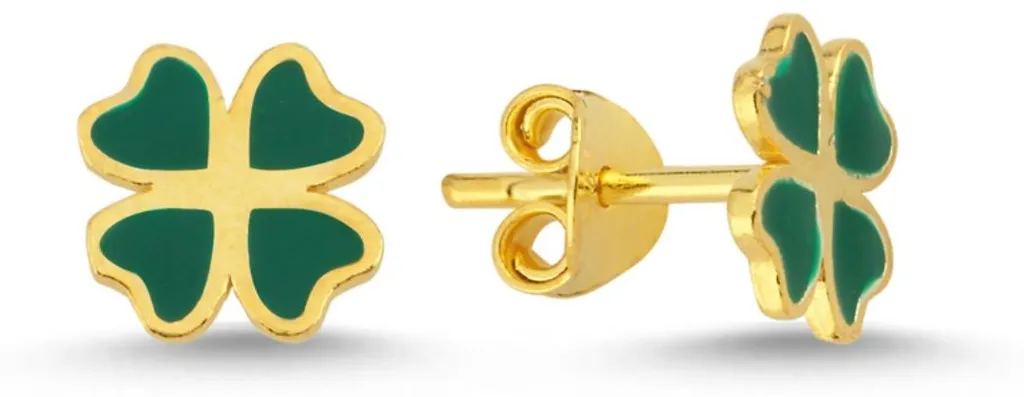 Puces d'oreilles trèfle porte-bonheur argent 925 doré pour femme chic