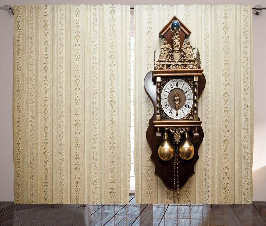 ABAKUHAUS Antiquität Rustikaler Vorhang, Holz Wand Carving Uhr, Wohnzimmer Universalband Gardinen mit Schlaufen und Haken, 280 x 225 cm, Braun und...