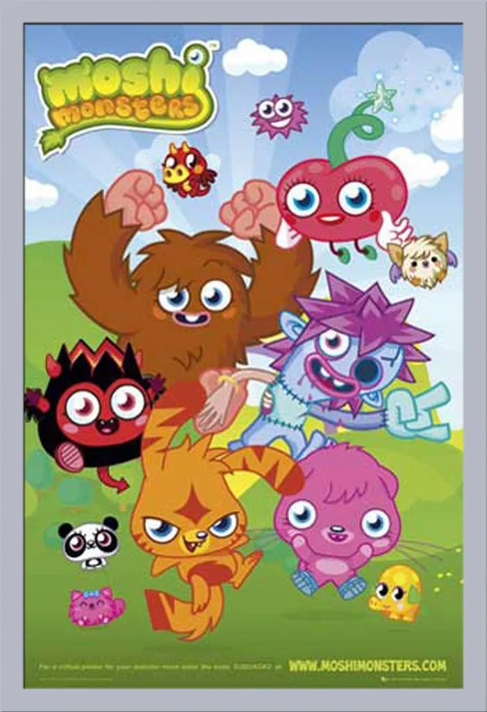 Moshi Monsters Poster Gruppo con Cornice Shinsuke Maxi Argento 61x91,5