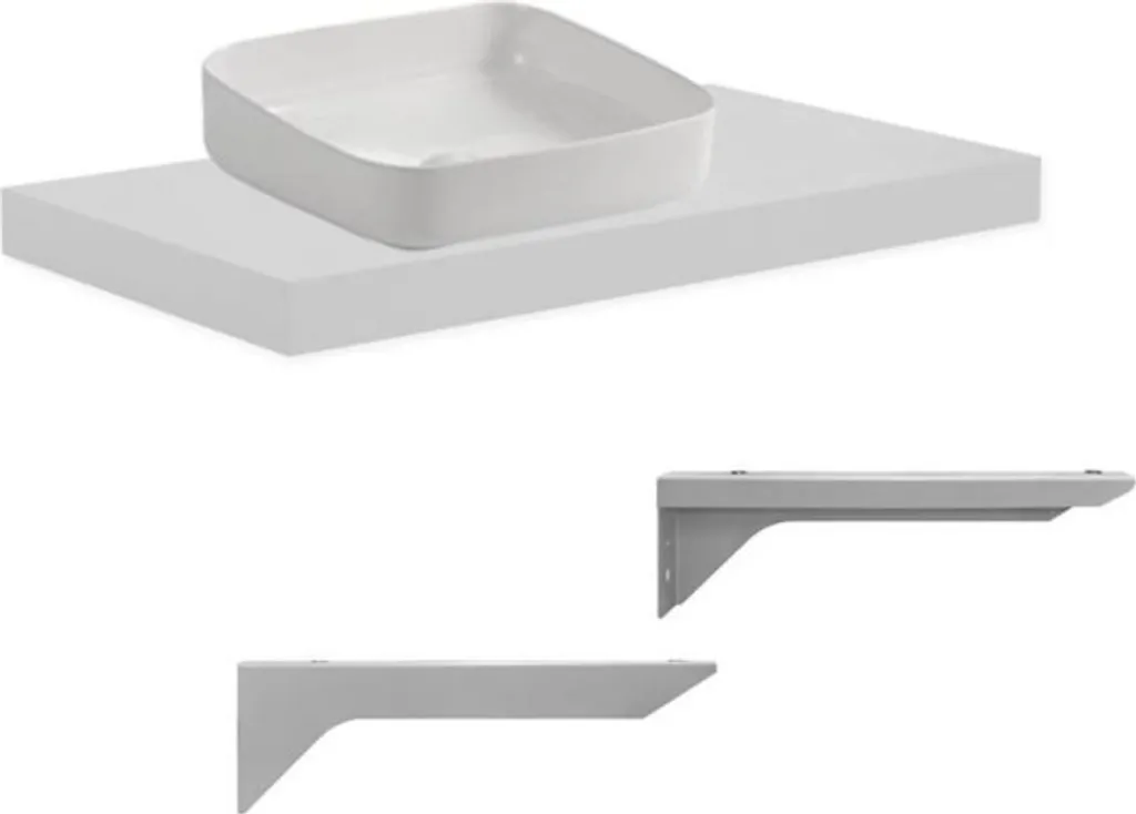 Mensolone Bagno 80x48 Bianco con Lavabo Appoggio | Design Moderno - 2