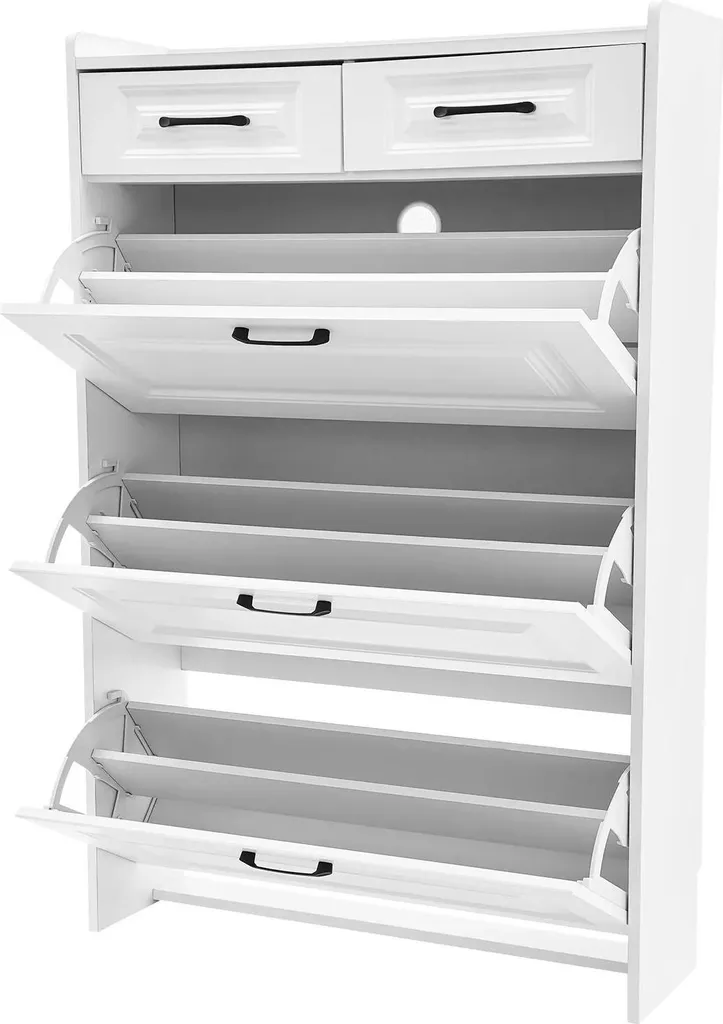 Armoire à chaussures blanche 3 compartiments rabattables 80x24x120 cm