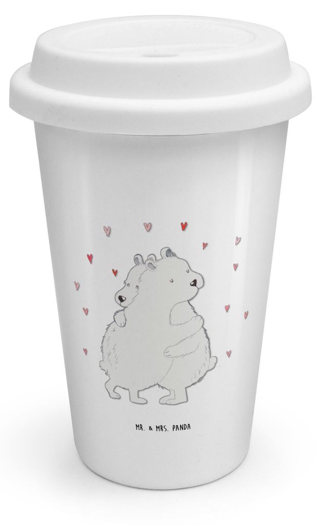 Mr. & Mrs. Panda Isolierbecher Eisbär Umarmen - Weiß - Geschenk, Keramikbecher, Kaffeebecher To Go, Thermobecher, Coffee Becher, Mehrwegbecher, L...