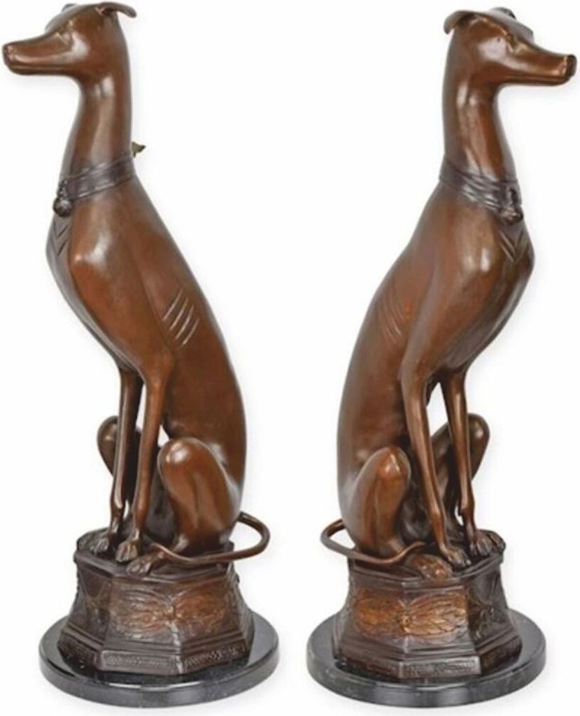 Casa Padrino Jugendstil Deko Bronze Skulpturen Set Windhunde H. 75 cm - Bronze Figuren