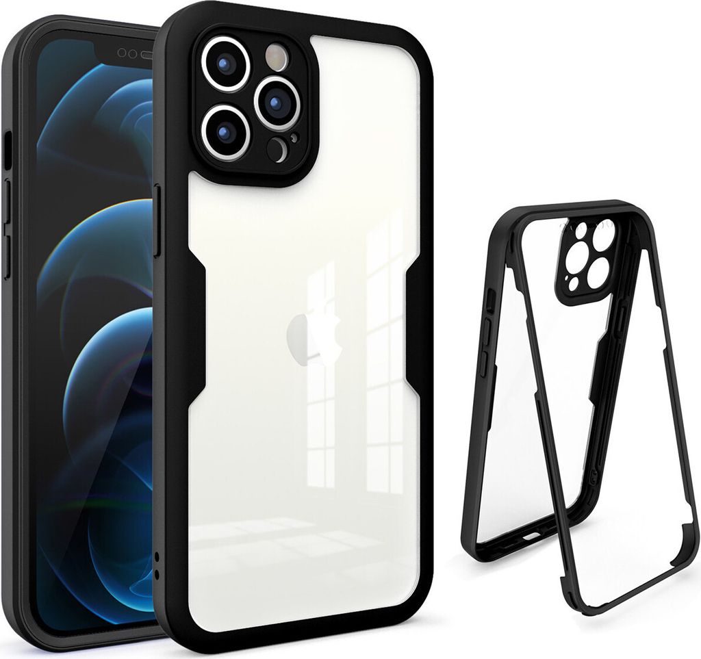 iPhone 12 Pro Schutzhülle, Eingebautem Displayschutz 360 Grad Komplettschutz Handyhülle für iPhone 12 Pro Schwarz