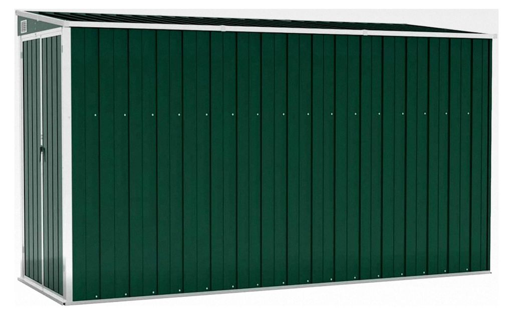 Gartenhaus aus verzinktem Stahl, grün, 118 x 288 x 160/178 cm, geeignet für Werkzeuge und Gartenmöbel