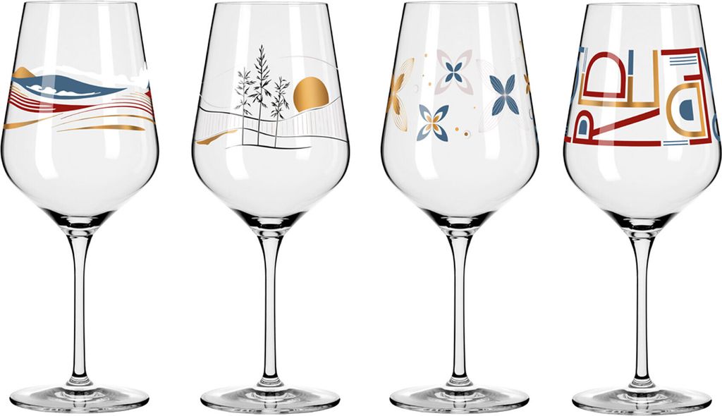 Dekomiro Ritzenhoff Herzkristall Rotwein 4er Set 7+8+9+10 mit Glasreinigungstuch