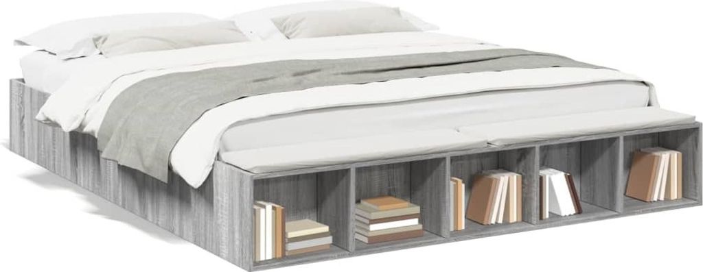 Möbel Bettgestell Grau Sonoma 200x200 cm Holzwerkstoff - Klassische Betten 3280543