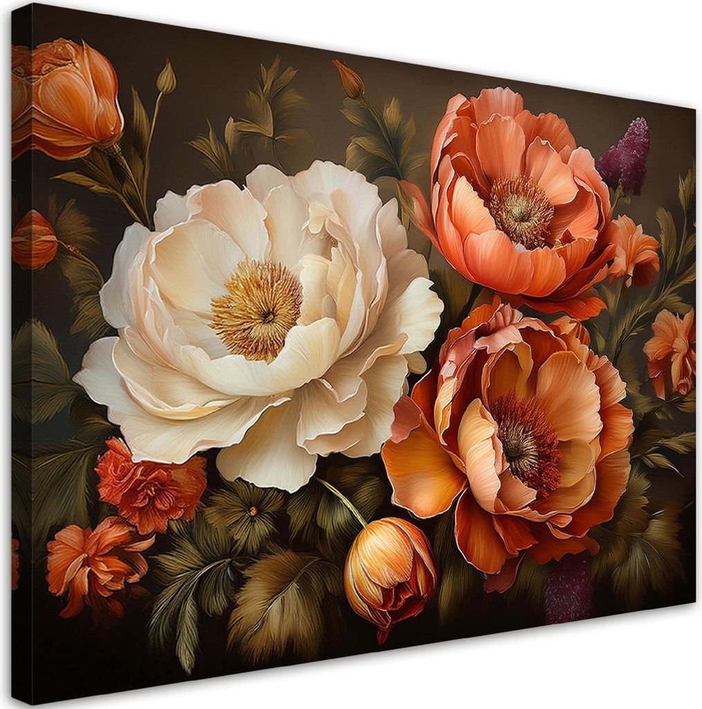Leinwandbild Natur Botanik Blätter Blumen 100x70 Feeby Orange bild für die wand bereit zum aufhängen