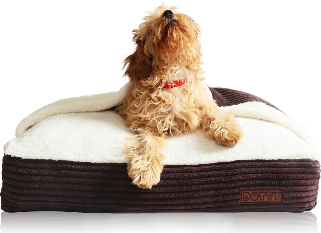 DOTTY Kuschelhöhle Kuscheliges Hundebett Hundenest Katzenhöhle Schlafsack für Hunde - Braun Cordstoff mit Cremefarbenem Fur - Größe XS (55 x 4...