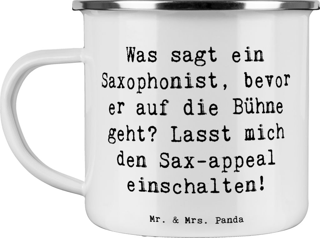 Mr. & Mrs. Panda Emaille Tasse Spruch Magischer Saxophon-Charme - Weiß - Geschenk, Lernen, Instrument, Musiker, Outdoor, Blues, Saxophon, Bühne, ...