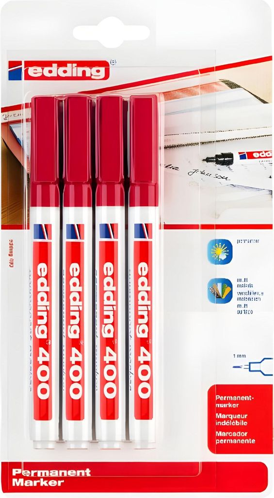 Edding Permanentmarker 400 1 mm rot 4er-Blister
