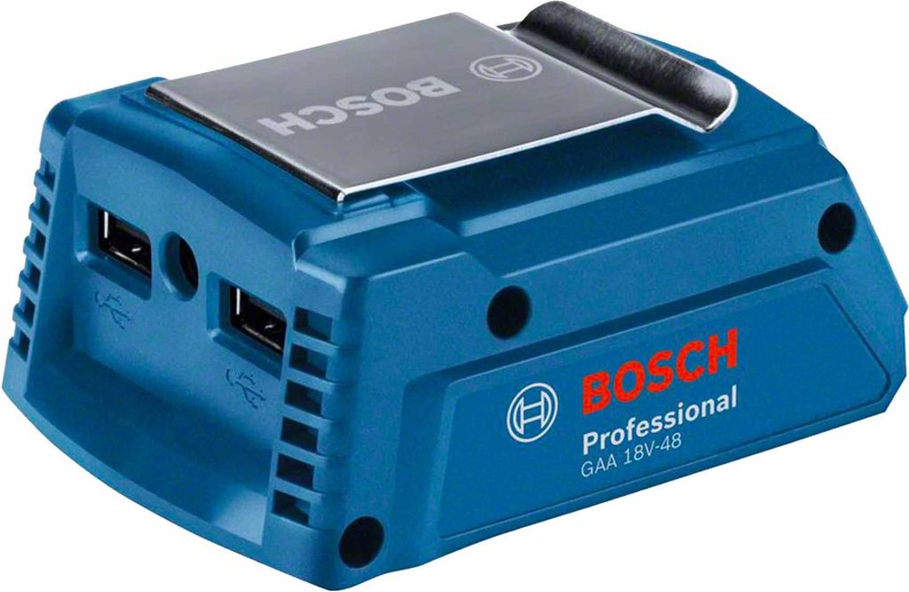 A blue Bosch GAA 18V-48 Professional battery charger with USB ports.
