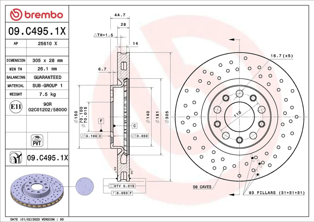 Solution Freinage sans Vibrations Brembo 09.C495.1X Alfa Romeo Giulia