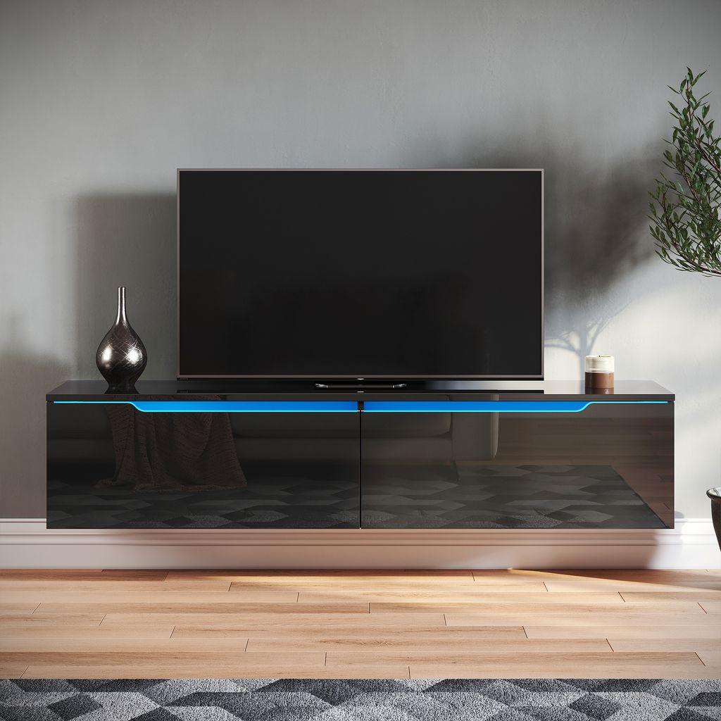 SONNI TV skříňky Černý vysoký lesk Závěsné s LED 140 x 35 x Obrázek produktu 