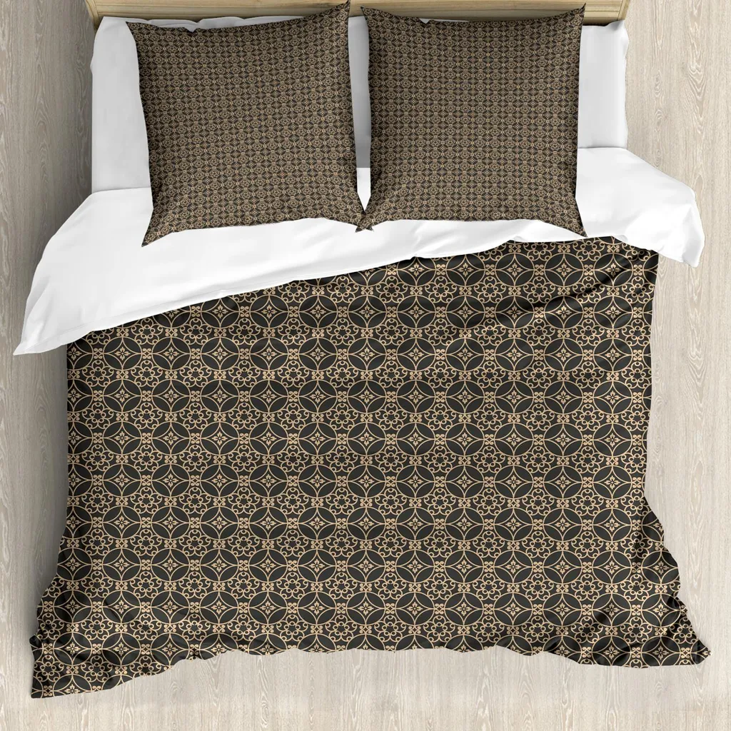 Housse de couette anti-plis 200x200 cm beige sépia facile d'entretien