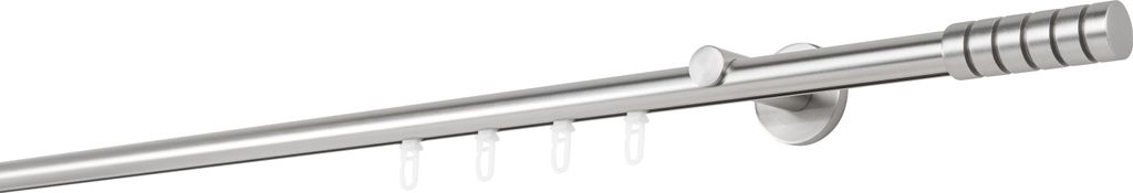 Gardinenstange Maß Innenlauf 20mm Rille 1-lauf Wand 6,5cm Farbe: Edelstahl-Optik, Größe: 340cm
