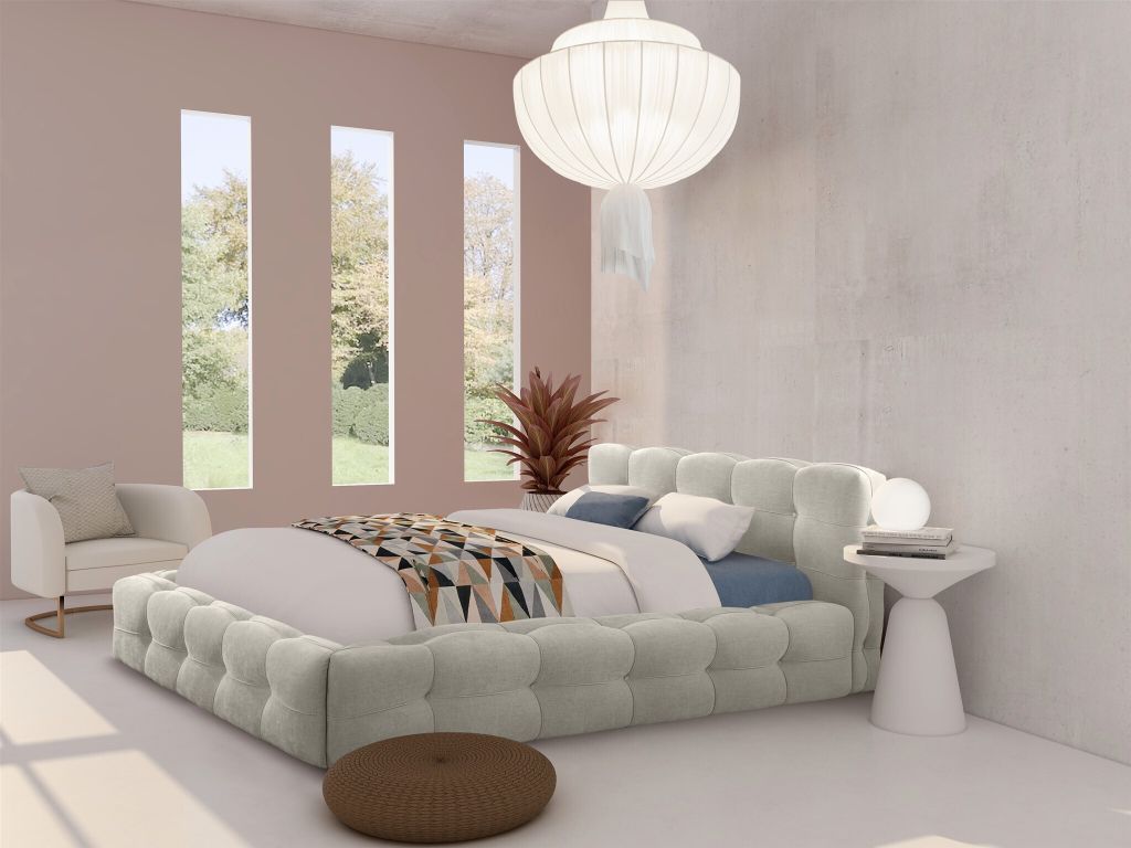 Polsterbett Doppelbett AURORA 140x200cm in Stoff Boston Graubeige