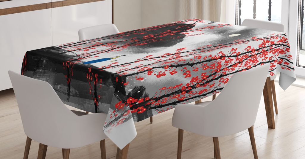 ABAKUHAUS Chinesisch Tischdecke, Mystic bewölkt Nächtliche, Personalisierter Druck Klare Farben ohne Verblassen Waschbar für Außen Bereich, 140...