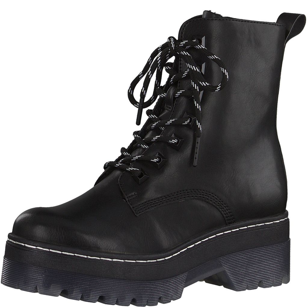 Tamaris Damen Schnürstiefelette Stiefeletten Plateau 1-25220-25, Größe:37 EU, Farbe:Schwarz