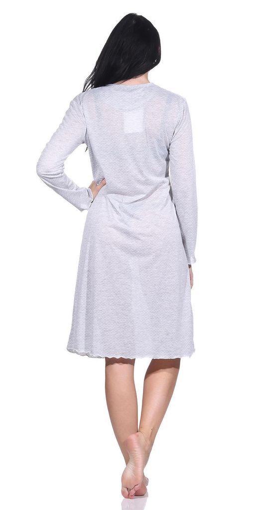 Damen Nachtkleid Nachthemd Sleepshirt mit Knopfleiste; Grau M