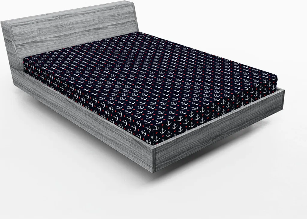 Lenzuolo con Angoli ABAKUHAUS 180x200 Ancore e Cuori Nero Bianco Rosso