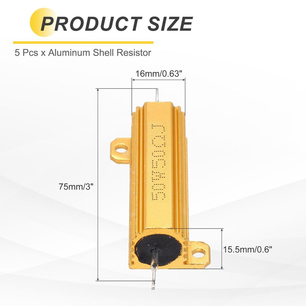 5 Stš¹ck 50W 50 Ohm 5% Aluminiumgeh?use Widerstand, Drahtgewickelte Widerst?nde Schraubentyp Chassis Montiert, Gold