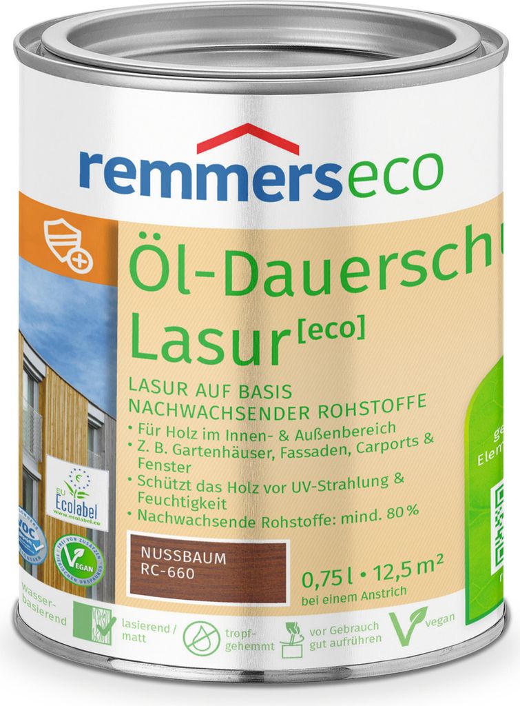 Remmers Öl-Dauerschutz-Lasur [eco] nussbaum (RC-660) 0,75 l, Holzlasur aussen