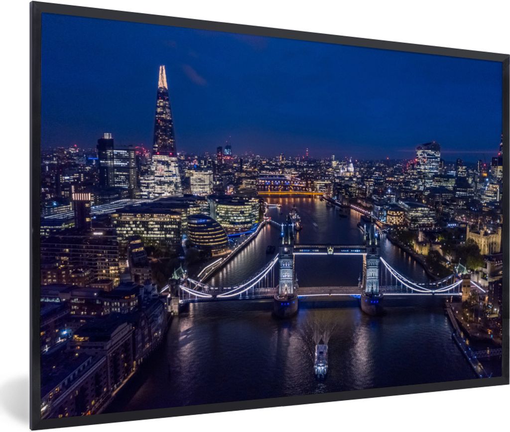 MuchoWow Gerahmtes Poster Tower Bridge beleuchtet bei Nacht in England 30x20 cm - Poster mit Schwarzem Bilderrahmen Wandposter Rahmen Foto Bilder...