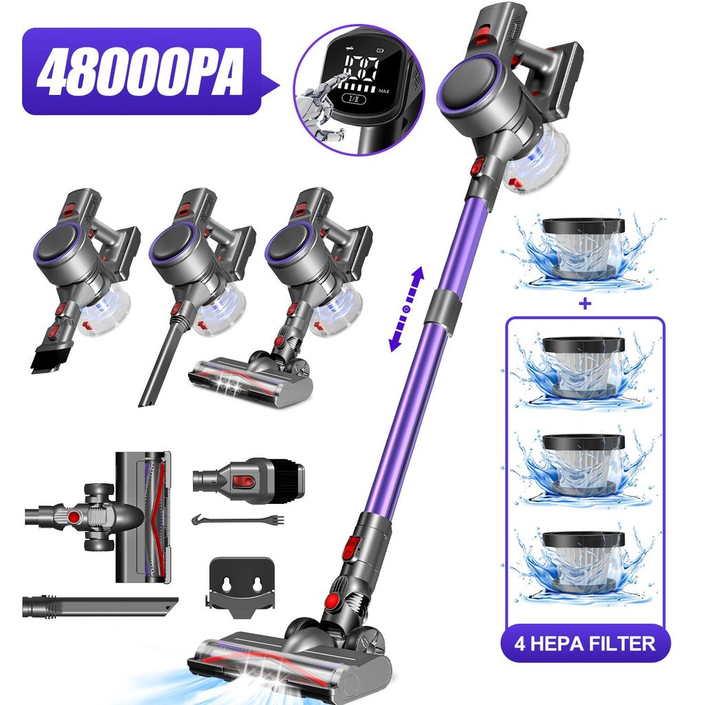 Aiibot Akku Staubsauger, 48000Pa/50 Min/520W Staubsauger Kabellos,180° flexibel verstellbar,Handstaubsauger mit Intelligenter Touchscreen,4HEPA,...