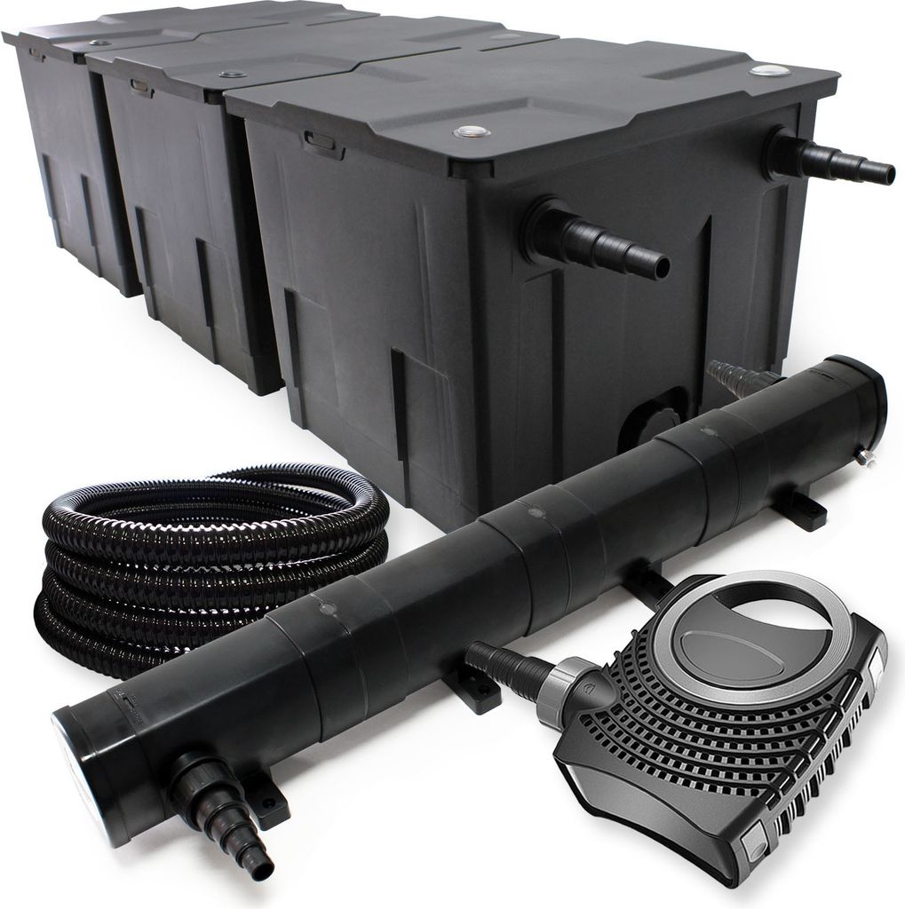 Wiltec Komplettset: CBF-350C Teichfilter bis 90000 L Teichfilteranlage als Durchlauffilter, NEO10000 SuperECO Teichpumpe 10000l/h 80W, CUV-272 Teic...
