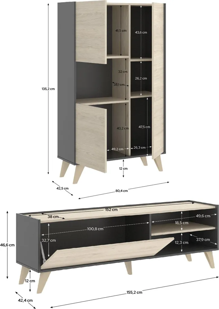 Mobilier de Salon Tulare pour Petit Espace Modulable Chêne Marron