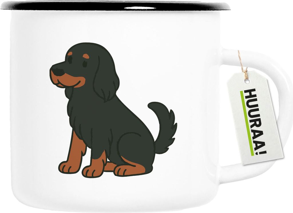 Huuraa Emaille Tasse Gordon Setter Comic Gordi 300ml Vintage Campingbecher Geschenkidee