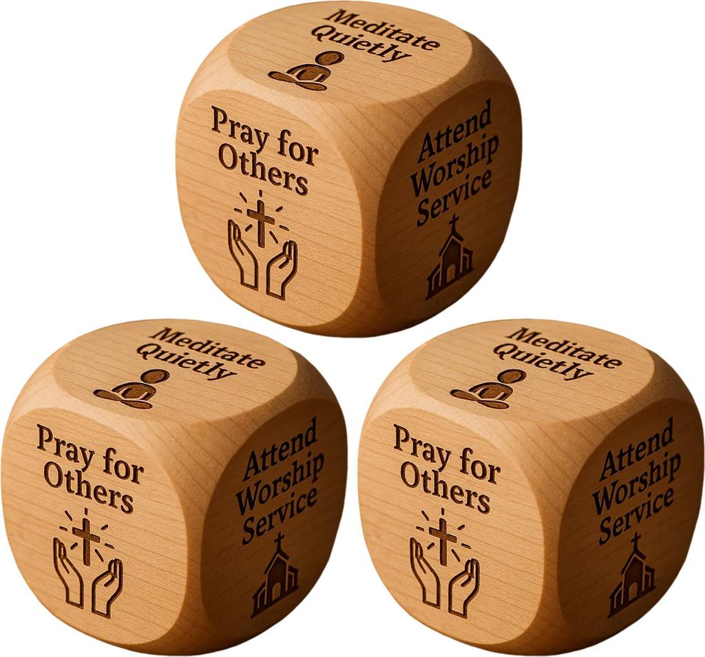 Christliche Gebetswürfel, handgefertigte 6-seitige Entscheidungswürfel aus Holz mit Glaubensgravuren, religiöse Inspirationswürfel für die Fam...