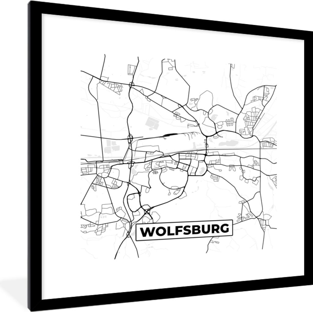 MuchoWow Gerahmtes Poster Wolfsbridge - Karte - Stadtplan 40x40 cm - Poster mit Schwarzem Bilderrahmen Wandposter Rahmen Foto Bilder - Poster - P...