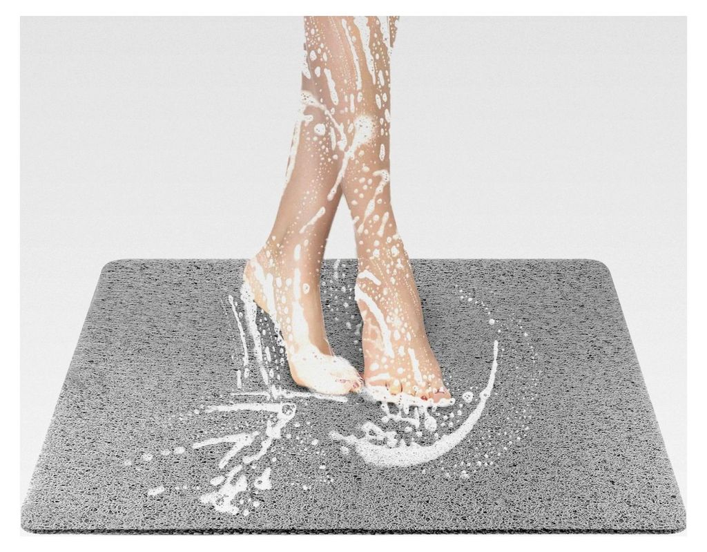 Rutschfeste Duschmatte mit Massage-Effekt, PVC-Luffa Duschmatte, schnell trocknende Badematte für Badewanne und Nassbereiche (Grau, 80 x 40 cm)