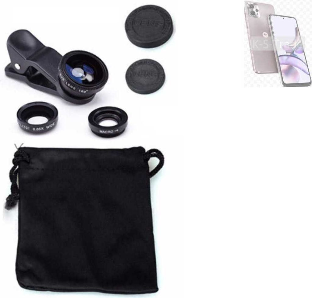 K-S-Trade Smartphone Kamera Linsen Set Kompatibel mit Motorola Moto G13 3in1 Clip-On Kamera Adapter Macro Weitwinkel FishEye Fischauge Objektiv Linse