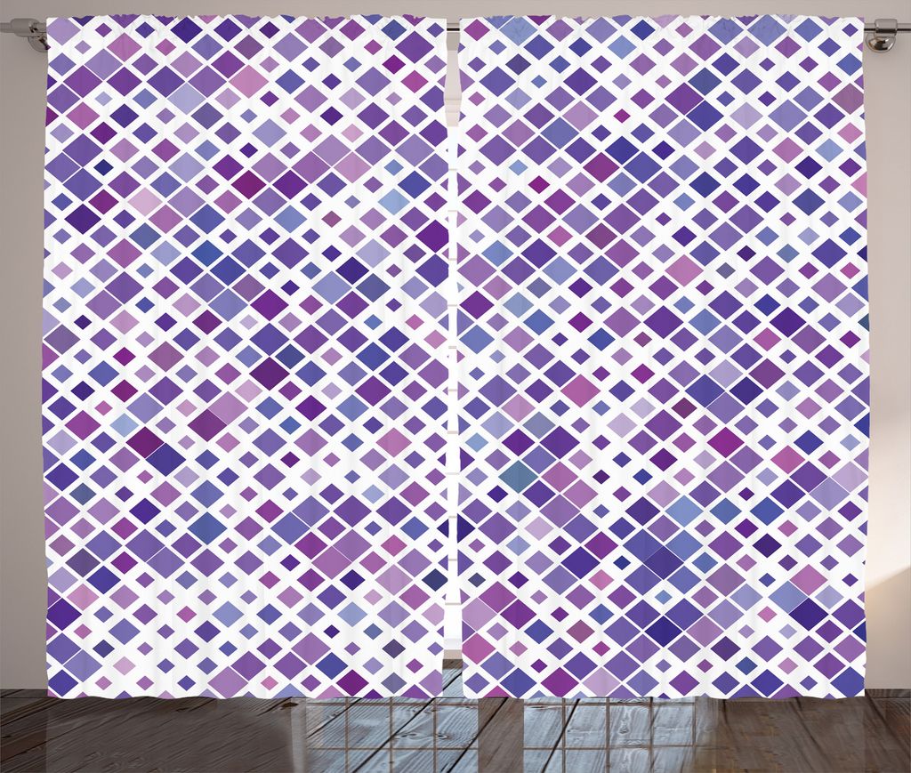 ABAKUHAUS Lavendel Rustikaler Gardine, Lila Retro Artsy, Schlafzimmer Kräuselband Vorhang mit Schlaufen und Haken, 280 x 225 cm, Violett Lila Weiß