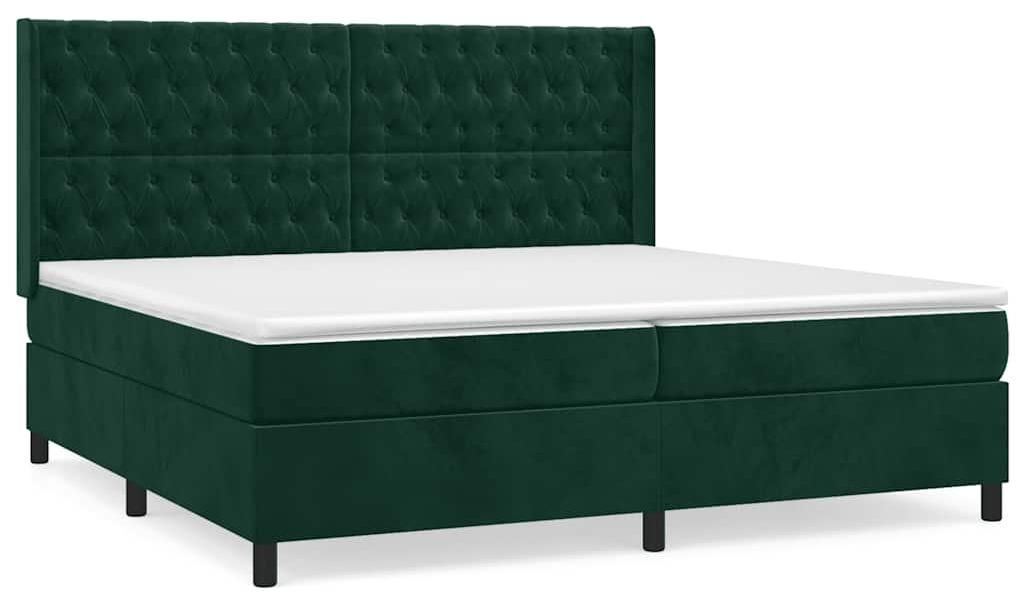 vidaXL Boxspringbett mit Matratze Dunkelgrün 200x200 cm Samt