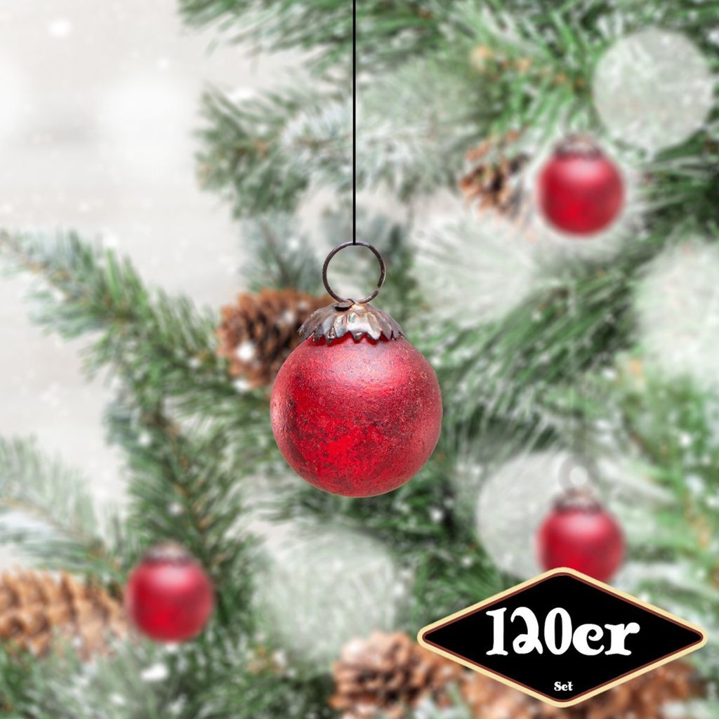 Christbaumkugelset, Rund, klein, 120er Set | Glas, Rot | H4,0xB3,5cm