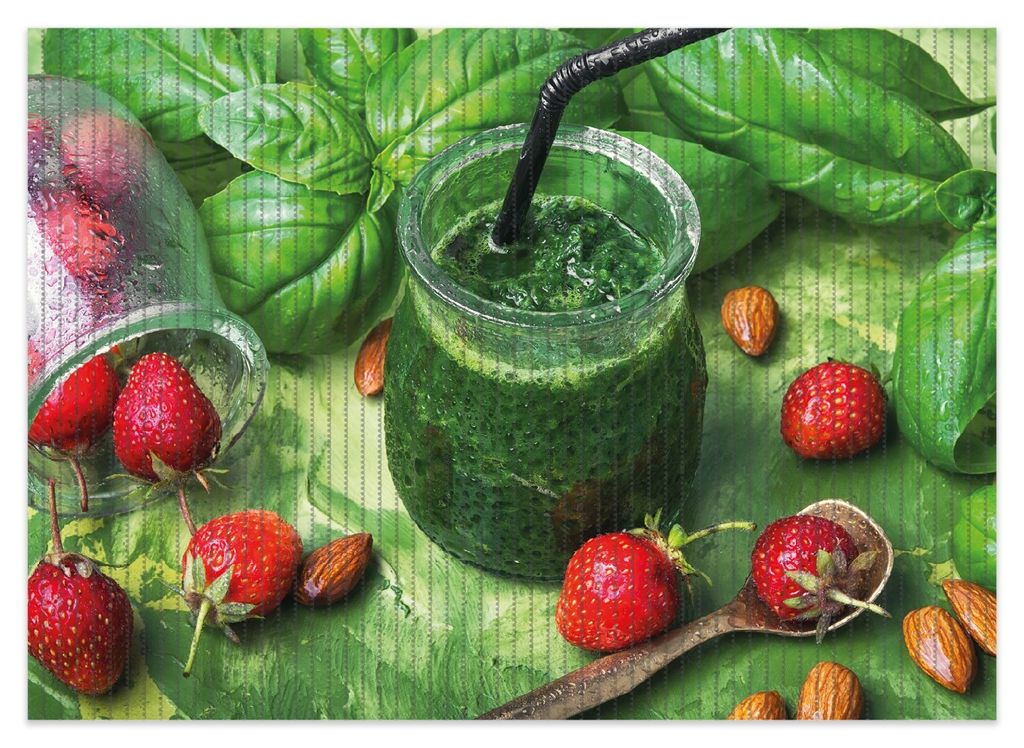 Wallario Duschmatte Antirutschmatte Badmatte Fußmatte Grüner Smoothie mit Erdbeeren, Größe ca. 70 x 50 cm