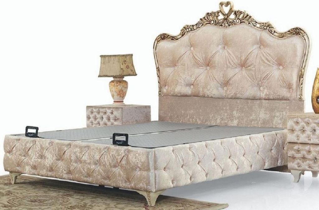 Casa Padrino Luxus Barock Doppelbett Beige / Cremefarben / Braun - Verschiedene Größen - Handgefertigtes Massivholz Bett im Barockstil - Barock S...