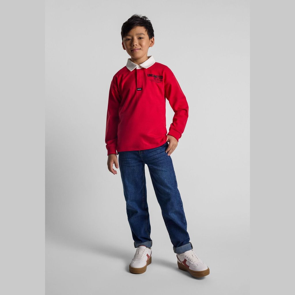 Minoti Poloshirts Baumwolle langarm Rot Gr. 140 für Jungen