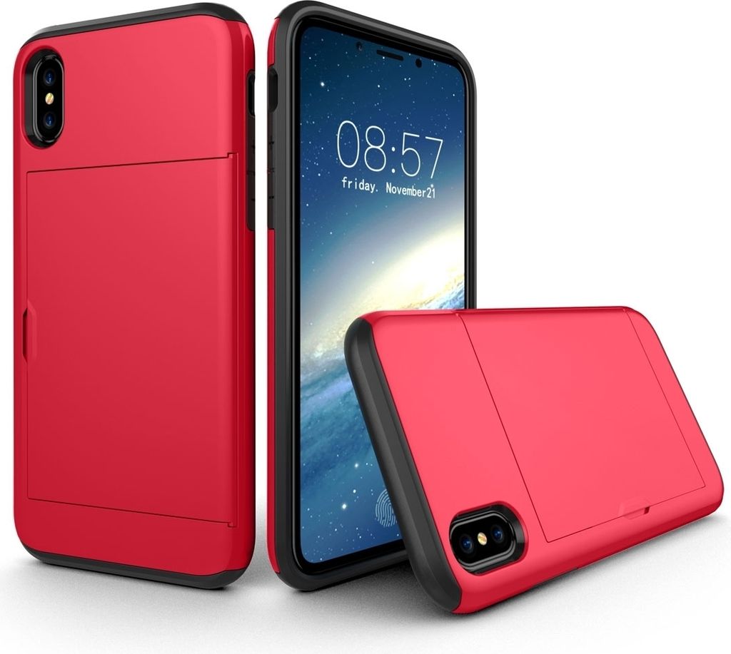 Mobigear Card iPhone XS Hülle Hardcase Backcover Stoßfest mit Kartenhalter - Rot